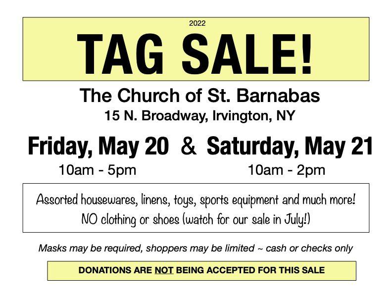 TAG SALE, Garage Sale, Yard Sale - Friday, May 20 & Saturday, May 21 -Westchester county ny